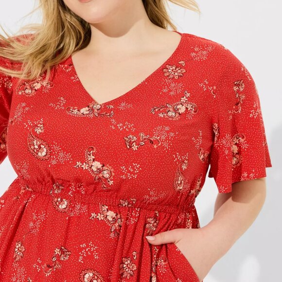 ❤️NWT VINTAGE TORRID MINI CHALLIS POCKETS DRESS - PAISLEY FLORAL PRINT PLUS SIZE - Picture 3 of 9